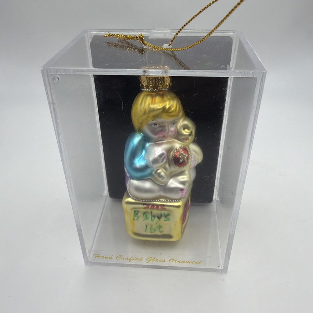 Blown‎ Glass Ornament Babys 1st Christmas Baby Hand painted Block Bear Girl ABC